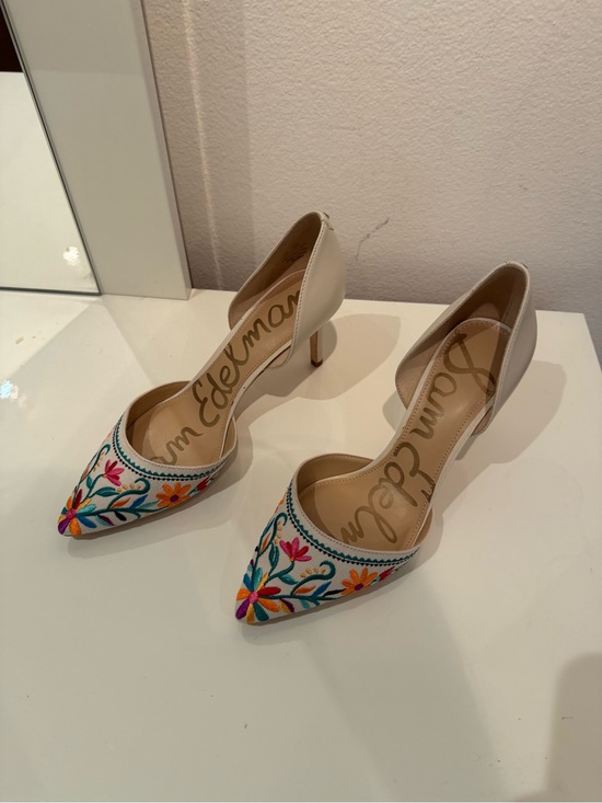 Sam Edelman Shoes - Sam Edelman White D'Orsay Heels with Multicolor Floral Embroidery